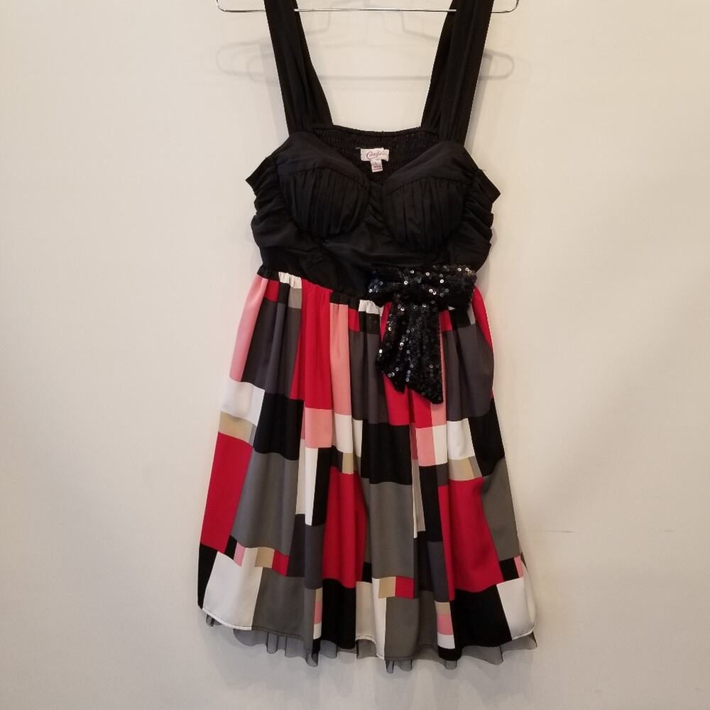 Candies Tuille Lined Sleeveless Dress Short Sequin Bow Juniors Size L
